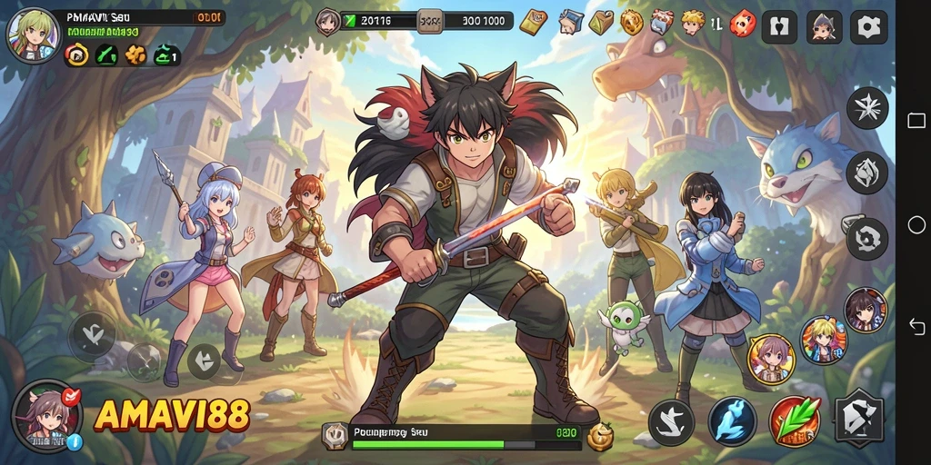 Tampilan gameplay menarik dari AMAVI88 dengan karakter anime ikonik.