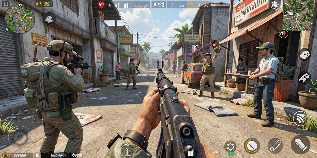 Tangkapan layar gameplay API33 menampilkan karakter dalam simulasi kehidupan yang realistis.