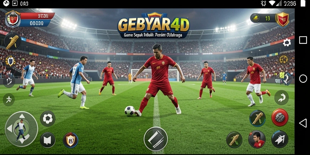 Tangkapan layar utama GEBYAR4D menampilkan aksi pertandingan sepak bola yang seru.