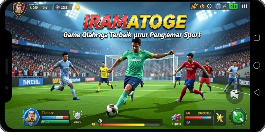 Screenshot utama IRAMATOGEL menampilkan aksi seru pertandingan olahraga.