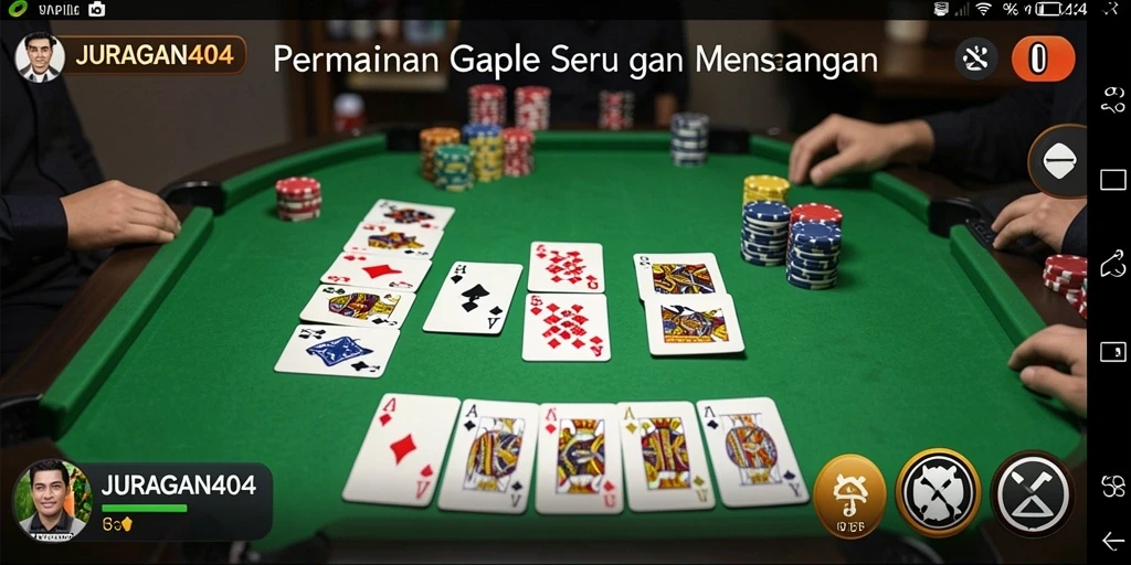 Tampilan gameplay seru dalam JURAGAN404 yang menggambarkan suasana Gaple.