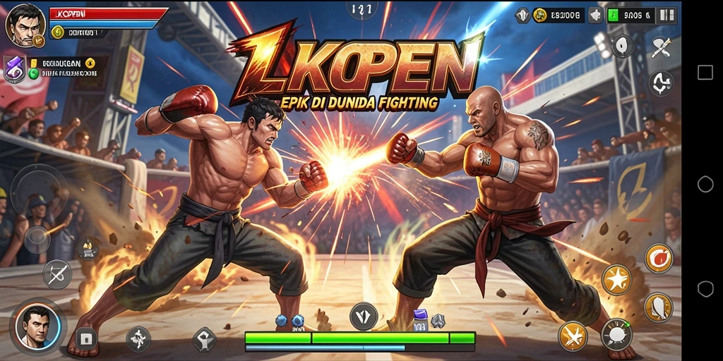 Screenshot gameplay LKOPEN menunjukkan serangan mendebarkan dengan karakter yang kuat.