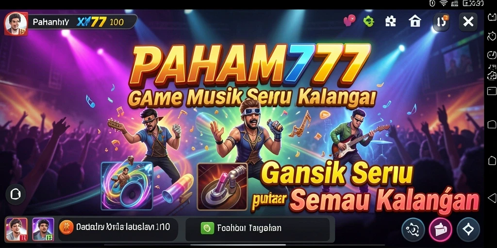 Tampilan gameplay seru dari PAHAM777 dengan berbagai alat musik.