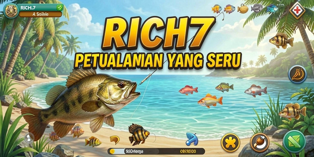 Screenshot gameplay RICH7 yang menunjukkan aksi memancing yang mendebarkan.