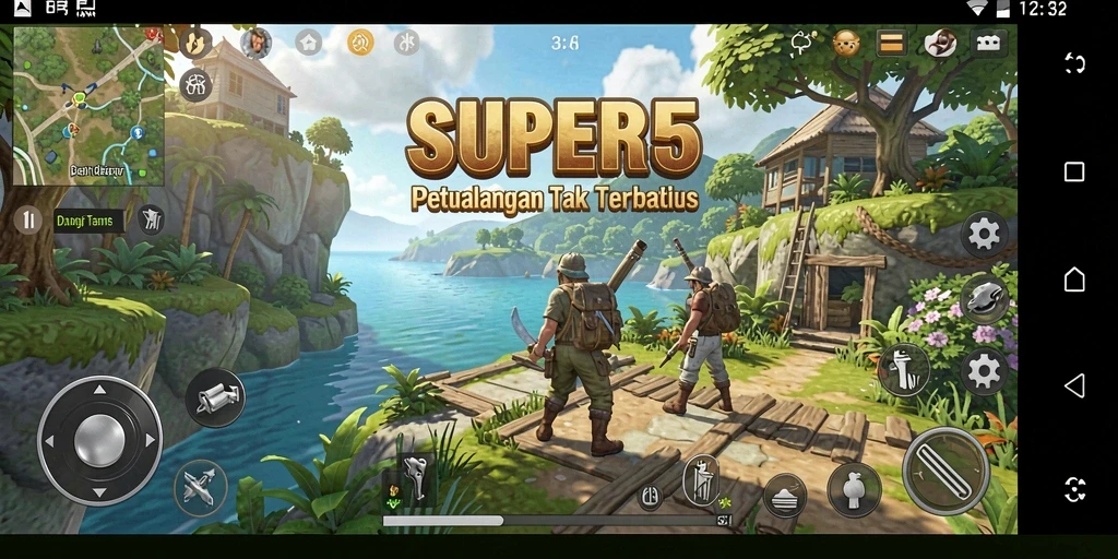 Gameplay SUPER5 yang menampilkan eksplorasi dunia terbuka.