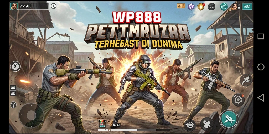 Tampilan seru gameplay WP888 dalam pertarungan Battle Royale.