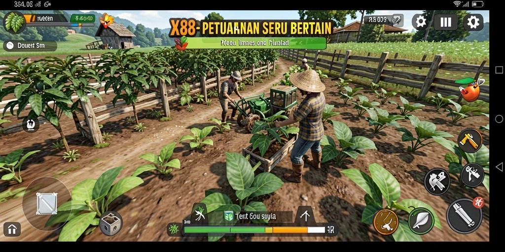 Tampilan gameplay X88 dengan suasana pertanian yang menawan.